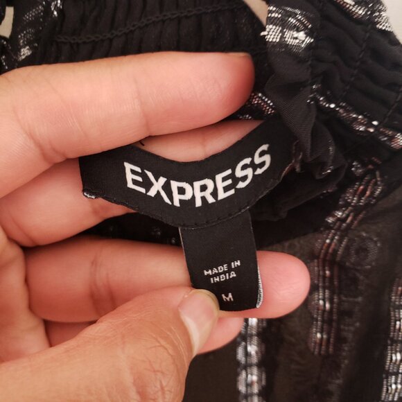 Express Women Black Mock Neck Long Sleeve Sheer Pattern Blouse Size M - Picture 4 of 13